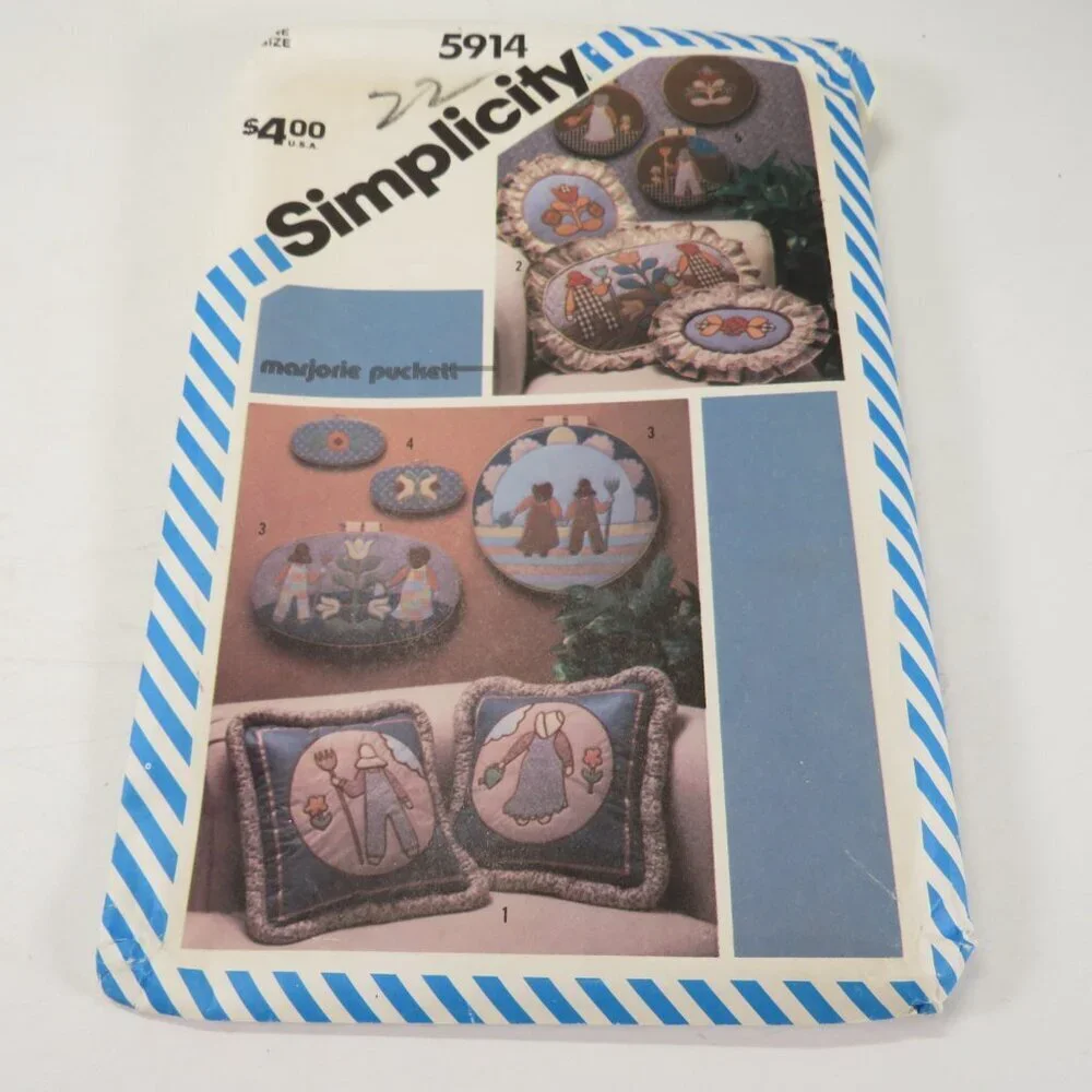 Simplicity 5914 Country style Pillow & Embroidery Hoop Wall Hanging UNCUT Sewing